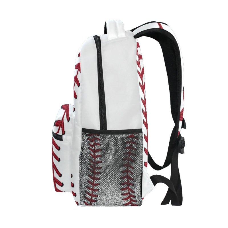Kcldeci Red Stitching Baseball Kids Backpack, White Ball Kids Backpacks Bookbags Elementary Toddler School Bags Travel Bags for Boys Girls - Image 4
